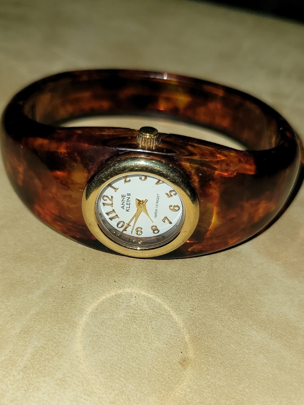 Vintage. Anne Klein Gold-Tone Dial Tortoise-Pattern Bangle Watch